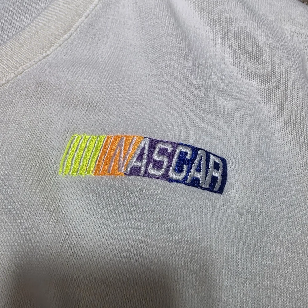 Vintage NASCAR McBriar V-Neck Sweater White USA Made Men’s M